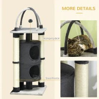 PawHut Cat Tree, with Scratching Posts, Cat House, Bed, Hanging Toy Ball - Grey(m-5)