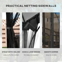 Outsunny 3 x 3m Garden Gazebo Patio Party Tent Shelter Outdoor Canopy Double Tier Sun Shade with Metal Frame and Netting, Dark Grey(m-6)