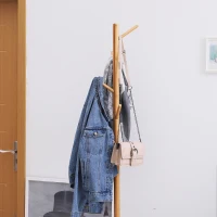 HOMCOM Garderobenständer Kleiderhaken Garderobe mit Sitzbank Baum-Design Zweige 6 Haken Eingangsbereich MDF + Bambus Weiß + Natur 80 x 30 x 180 cm(m-4)