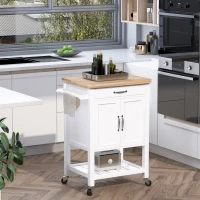 HOMCOM Carrello da Cucina Salvaspazio con Cassetto Armadietto e Ripiano, Mobile Cucina Carrello da Portata con 4 Ruote per Sala da Pranzo, Bianco(m-2)