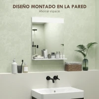 HOMCOM Espejo de Baño de Pared con Estante Abierto Espejo para Entrada Pasillo 50x12x60 cm Blanco(m-4)