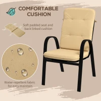 Outsunny 5 Pieces Outdoor Square Garden Dining Set w/ Tempered Glass Dining Table 4 Cushioned Armchairs, Umbrella Hole, Beige(m-5)