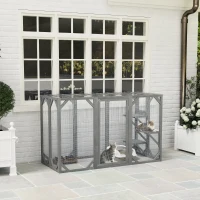 PawHut 71" Outdoor Wooden Cat House with Three Platforms, Large Door, Water-Resistant Roof, for Multiple Cats, Grey(m-10)