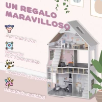 AIYAPLAY Casa de Muñecas con Muebles y Accesorios de 3 Pisos Juguete para Niños y Niñas a Partir de 3 Años Gris(m-6)