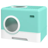 PawHut Arenero para Gatos con Pala Bandeja Extraíble 2 Puertas Entrada Principal y Salida Superior 52x41x38,5 cm Verde(m-11)