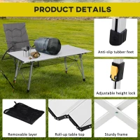 Outsunny 4FT Folding Aluminium Picnic Table Portable Camping BBQ Table Roll Up Top Mesh Layer Rack with Carrying Bag(m-7)