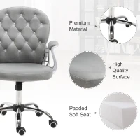 Vinsetto Homeoffice Stuhl Schreibtischstuhl mit Velvetoptik höhenverstellbar Drehstuhl Schminkstuhl Bürostuhl bis 120 kg belastbar, für Arbeitszimmer, Schlafzimmer Grau(m-4)
