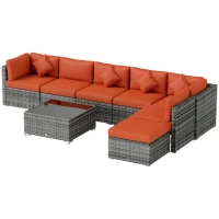 Outsunny Eight-Piece Rattan Sofa Set - Orange/Grey(m-11)