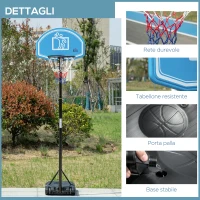 HOMCOM Canestro Basket con Altezza Regolabile 197.5-245cm, Base con Ruote e Tabellone, Blu(m-7)