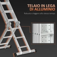 DURHAND Scala Telescopica a 5 Posizioni con 2 Piattaforme di Sicurezza, in Alluminio, PP e TPR, 339x76x10 cm, Argento(m-6)