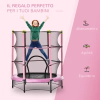HOMCOM Trampolino da Giardino per Bambini 3-6 Anni Φ140x160cm, Tappeto Elastico con Rete, Bordo Imbottito e Corde Elastiche, Rosa e Nero(m-7)