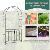 Outsunny Arche de Jardin avec portillon Arche à rosiers Style Fer forgé dim. 114L x 36l x 232H cm métal époxy Noir(m-6)