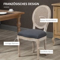 HOMCOM Küchenstühle im 2er-Set, weich gepolstert, Vintage-Design, Rattanoptik, Grau(m-4)