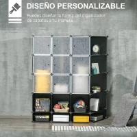 HOMCOM Armario Modular Organizador Portátil con 16 Compartimentos y 2 Barras de Colgar Ropa Negro y Blanco(m-6)