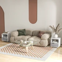 HOMCOM Set of 2 Modern Bedside Tables with Shelves, Drawers and Wood Legs, 36.8cm x 33cm x 43.8cm, White and Grey(m-10)