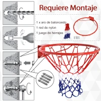 HOMCOM Canasta de Baloncesto de Pared Ø46 cm Aro de Baloncesto con Red de Baloncesto Marco Metálico y 12 Ganchos Rojo(m-4)