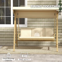 Outsunny Three-Seat Garden Swing Chair, with Adjustable Canopy - Beige(m-7)