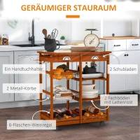 HOMCOM Servierwagen Rollwagen Küchenwagen Küchentrolley mit Keramik-Tischplatte und ausziehbaren Metallkörben Küchenrollwagen Beistellwagen natur 74 x 37 x 76 cm(m-4)