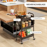 HOMCOM Mehrzweckwagen Rollwagen Küchenwagen, 3 Regale, 4 Rollen, 53,5 cm x 30,5 cm x 75 cm, Schwarz(m-4)