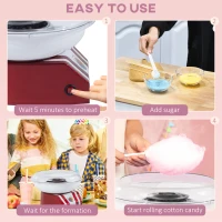 HOMCOM Candy Floss Machine for Kids & Adults, 550W  Retro Cotton Maker for Sugar or Candies,  Including 10 Candyfloss Sticks, Non-Slip Base, Red & White(m-7)
