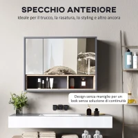 HOMCOM Specchiera Bagno a 3 Ante con Armadietto 8 Vani e Ante Ammortizzate, 80x20x60 cm, Grigio(m-5)