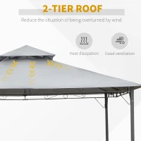Outsunny 3x3(m) Outdoor Patio Gazebo Steel Canopy Tent Pavilion 2-Tier Roof Top Garden Sunshade Grey(m-6)