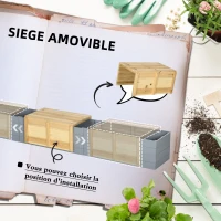 Outsunny Jardinière surélevée bac à fleurs en bois sans fond avec banc coulissant - 240 x 42 x 32 cm bleu foncé(m-4)