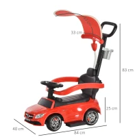 HOMCOM Porteur Enfants Voiture Enfant Multi-équipée 12-36 Mois Coffre klaxon Effet Musical polypropylène Rouge(m-3)