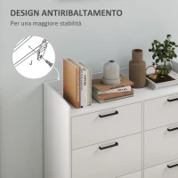 HOMCOM Cassettiera 6 Cassetti in Legno con Bordi Rialzati e Maniglie a U, 100x40x88 cm, Bianco(m-6)