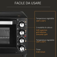 HOMCOM Fornetto Elettrico 32L Regolazione Temperatura e Timer, 3 Modalità di Cottura e Accessori, 1600W, 52.2x38.1x33.5cm, Nero(m-7)