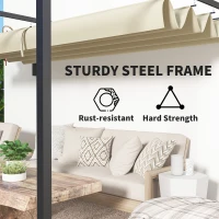 Outsunny 3 x 4m Steel Pergola, with Retractable Canopy - Khaki(m-7)