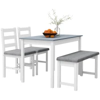 HOMCOM Sitzgruppe, 4-teiliges Esstisch-Set, 1 Tisch, 1 Bank, 2 Stühle, Grau + Weiß(m-1)