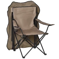 HOMCOM Chaise de Camping Pliable Grand Confort Pare-Soleil + Porte-gobelets intégrés, possibilité d'être portée en Sac à Dos Marron Noir(m-8)
