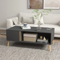 HOMCOM Coffee Table for Living Room, Modern Centre Table with Storage Compartments and Cabinets, Rectangular Side Table, 115x 58x 45cm, Grey(m-2)