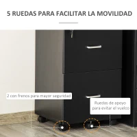 Vinsetto Cajonera de Oficina Mueble Auxiliar con 2 Cajones Cierre con Llave para Estudio Despacho 43x45x72 cm Negro(m-6)