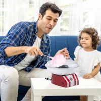 HOMCOM Candy Floss Machine for Kids & Adults, 550W  Retro Cotton Maker for Sugar or Candies,  Including 10 Candyfloss Sticks, Non-Slip Base, Red & White(m-2)