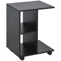 HOMCOM Mesa Auxiliar en Forma de C con Ruedas Estantes Abiertos para Salón Dormitorio 45x35x58 cm Negro(m-1)