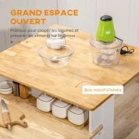 HOMCOM Desserte îlot de cuisine 3 placards étagères réglables 2 plans de travail en bois 2 tiroirs 76 x 97,5 x 92,5 cm blanc(m-5)