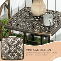 Outsunny Gartentisch, dekoratives Vintage-Design, mit Schirmloch, Aluminiumguss, Farbe: Bronze, 54 x 54 x 52,5 cm(m-4)