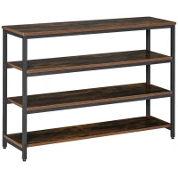 HOMCOM Scaffale Stile Industriale 4 Ripiani, Mobile Libreria per Soggiorno, Ingresso, Camera da Letto, Metallo e Legno, Marrone, 100x30x72cm(m-1)