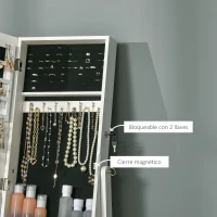 HOMCOM Espejo Joyero de Pie con Ángulo Ajustable y Ranuras para Pendientes Anillos y Collares 46x36,5x151,5 cm Blanco(m-6)