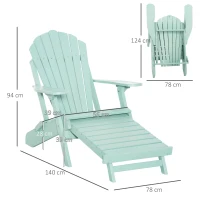 Outsunny Adirondack Stuhl Klappbar Adirondack Chair aus Holz Outdoor Gartenstuhl mit Fußstütze Hoher Rücken- und Armlehnen Balkonstuhl Gartensessel für Garten, Balkon 78 x 140 x 94cm Grün(m-3)