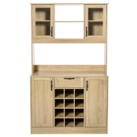 HOMCOM Mobile Cucina con Cassetto, 4 Armadietti, Mensole e Portabottiglie, Credenza Alta in Legno, Rovere, 106x48x180cm(m-10)