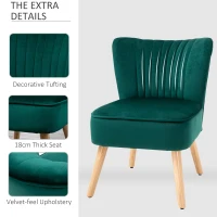 HOMCOM Velvet Accent Chair Occasional Tub Seat Padding Curved Back with Wood Frame Legs Home Furniture Set of 2 Green(m-5)