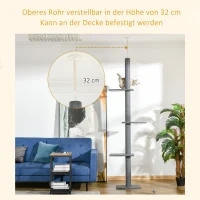 PawHut Kratzbaum deckenhoch Höhe 228-260 cm Katzenbaum mit Plattformen mehrstöckiger Katzenkratzbaum Kletterbaum für kleine & große Katzen, Grau(m-5)