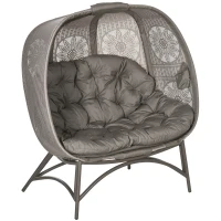 Outsunny Lettino da Giardino 2 Posti con Copertura Decorata e Cuscino Spesso, 126x75x142 cm Marrone(m-10)