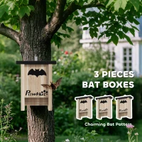 PawHut 3PCs Wooden Bat Boxes, Bat Houses Designed to Attract Bats & Easy to Hang for Outdoor, Garden, Farm, 18 x 6 x 22.5 cm(m-4)