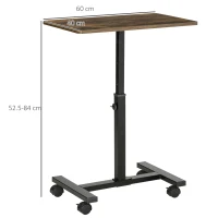 HOMCOM Laptop Table Height Adjustable, Mobile Laptop Stand with Wheels, Sofa Side Table for Home Office, Rustic Brown(m-3)