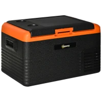 Outsunny Frigo Portatile da 30L, 100-240V CA e 12-24V CC, Display Digitale, Compressore e Maniglie Portatili Incluse, 58.7x36.5x36.8cm, Arancio e Nero(m-1)