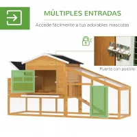 PawHut Gallinero de Madera Exterior Jaula para 2-4 Gallinas con Corral de Alambre Techos Asfálticos Nido Bandeja Extraíble y Rampa 200x80x105 cm Marrón(m-5)